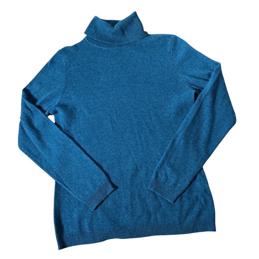 Charter Club Luxury 100% Cashmere Turtleneck Sweater Womens M Teal Blue FA20